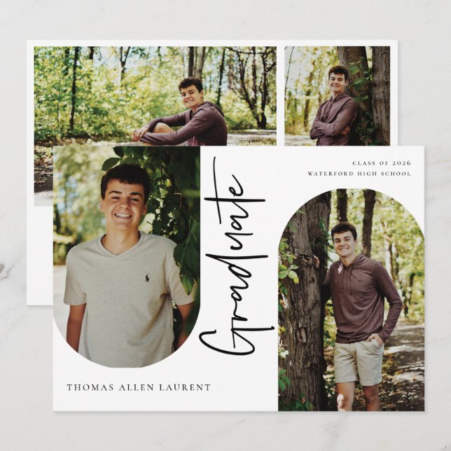 Scripted Graduate Arched Frame 4 Photo Invitation (Front/Back)