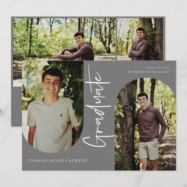 Scripted Graduate Arched Frame 4 Photo Invitation (Front/Back)