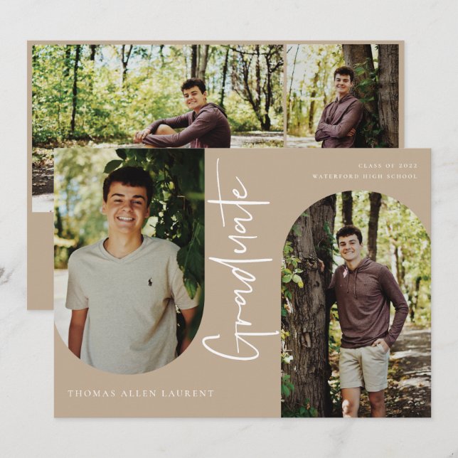 Scripted Graduate Arched Frame 4 Photo Invitation (Front/Back)