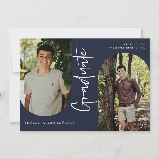 Scripted Graduate Arched Frame 4 Photo Invitation (Front)