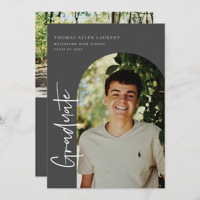 Scripted Graduation Arched Frame Photo Invitation (Front/Back)