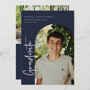 Scripted Graduation Arched Frame Photo Invitation