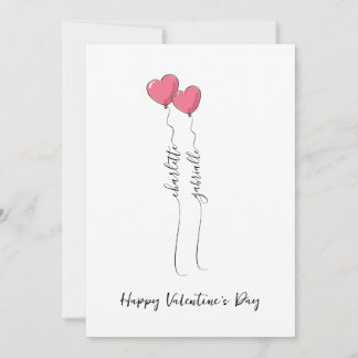 Scripted Name With Heart Balloon Valentine's Day  Holiday Card