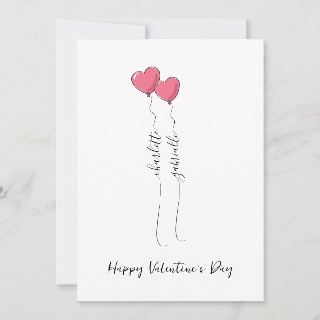 Scripted Name With Heart Balloon Valentine's Day  Holiday Card (Front)