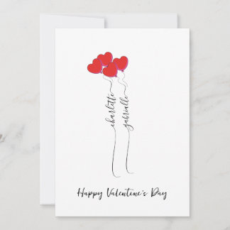 Scripted Name With Heart Balloon Valentine's Day  Holiday Card