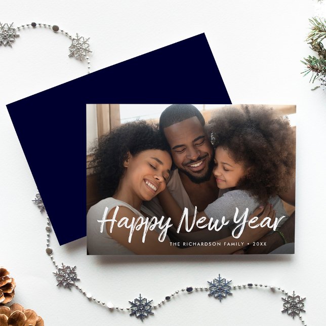 Scripted New Year Navy Blue | Photo Holiday Card (Creator Uploaded)