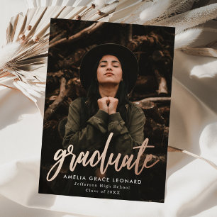Scripted Rose Gold Foil Graduation Announcement