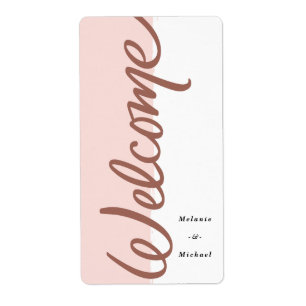Scripted welcome blush pink wine bottle label