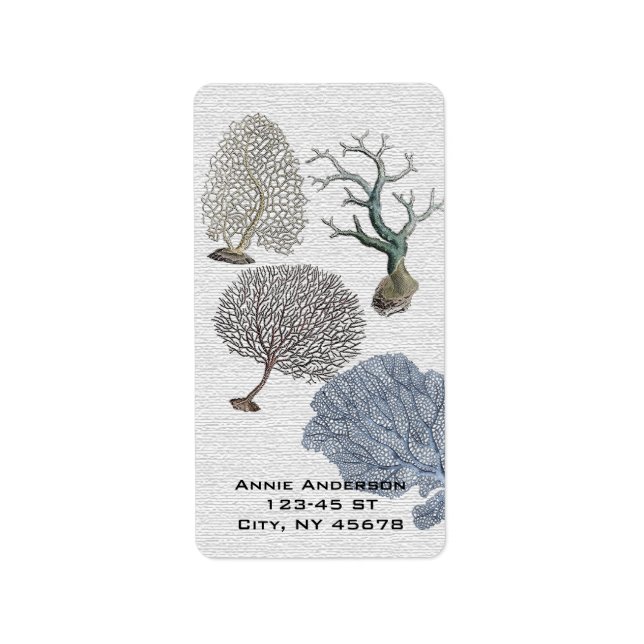 Scripts Nautical coastal chic beach Coral Reef Label (Front)