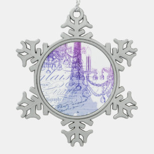 scripts purple chandelier paris eiffel tower snowflake pewter christmas ornament