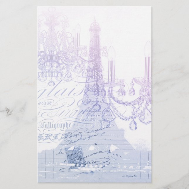 scripts purple chandelier paris eiffel tower stationery (Front)