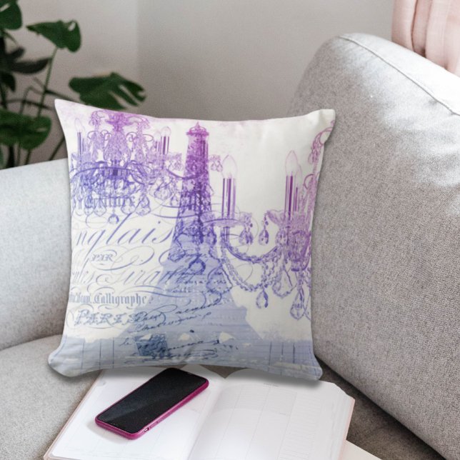 scripts purple chandelier paris eiffel tower throw pillow (Creator Uploaded)