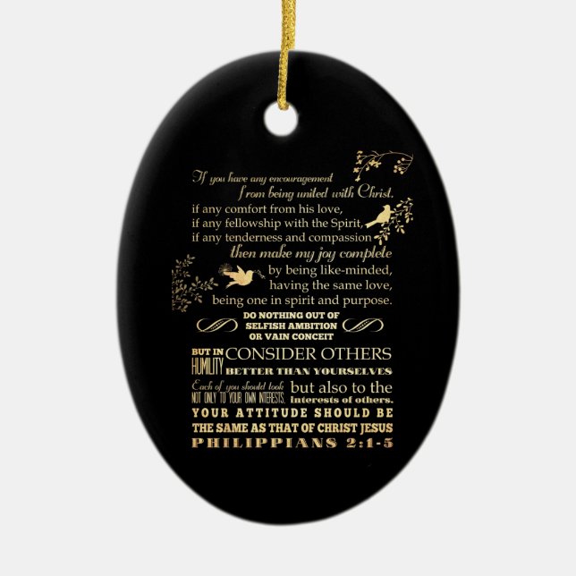 Scriptural Bible Verse - Philippians 2: 1-5 Ceramic Ornament (Front)