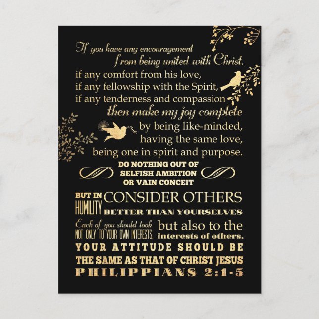 Scriptural Bible Verse - Philippians 2: 1-5 Postcard (Front)