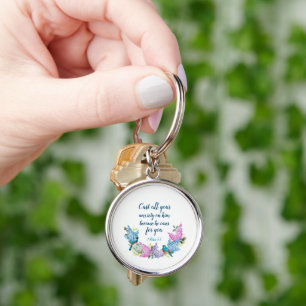 Scripture 1 Peter 5:7 Keychain