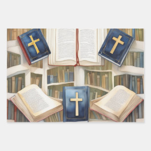 Scripture and Cross Harmony Wrapping Paper Sheet