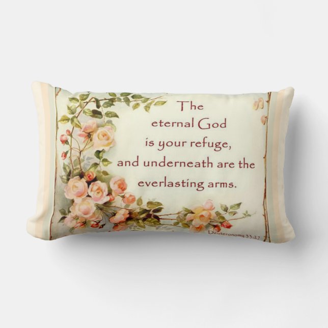 Scripture Bible Verse Floral  Roses Lumbar Pillow (Front)