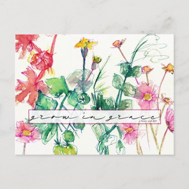 Scripture Bible Verse Grow in Grace Flowers Postcard (Front)