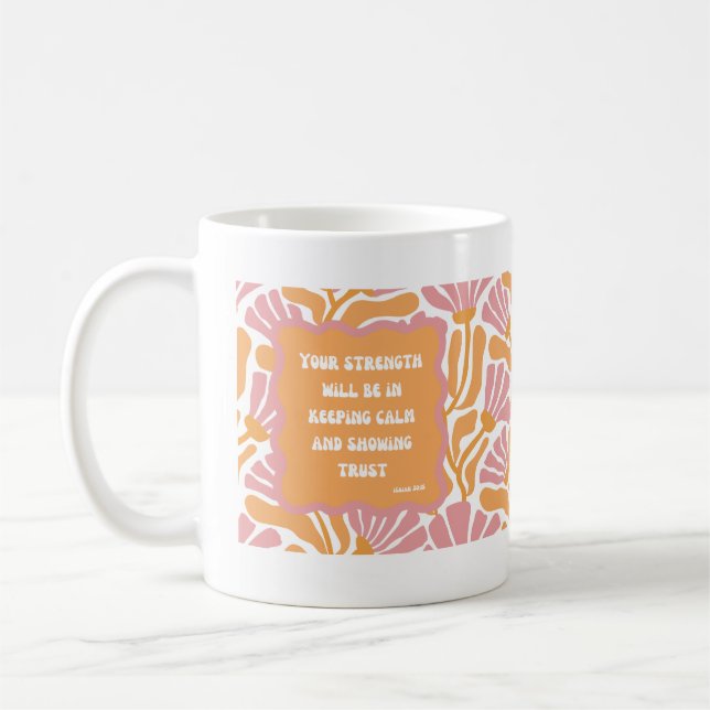 Scripture Bible Verse Mustard Pink Floral Quote Coffee Mug (Left)