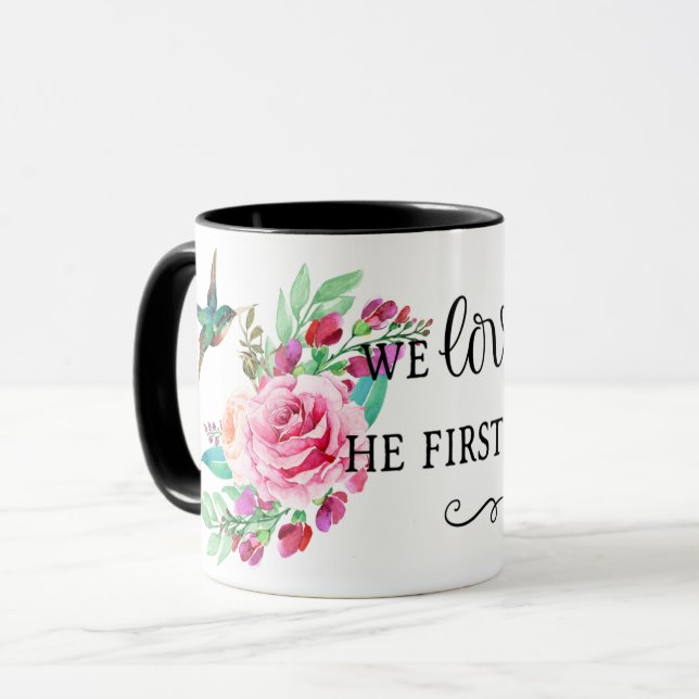 Scripture Bible Verse Pink Rose Bird Religious Mug (Front Left)