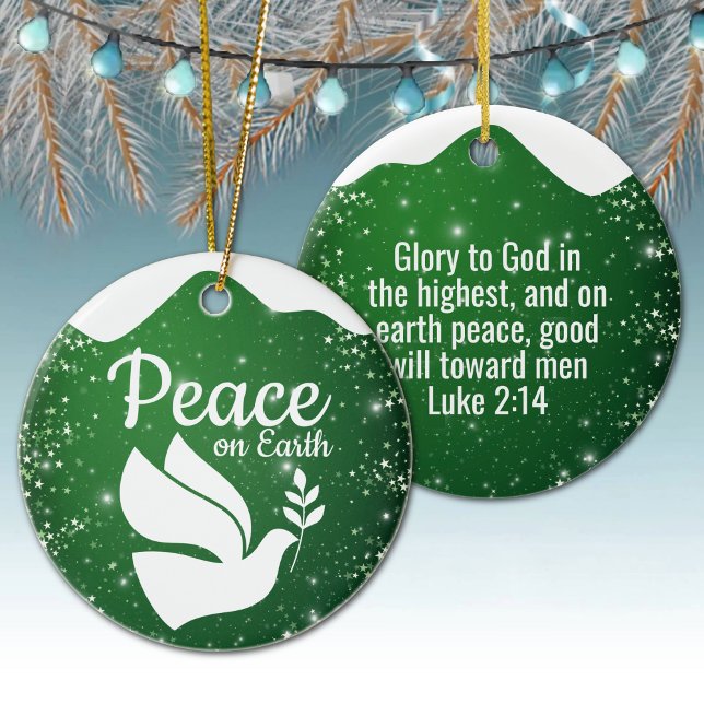 Scripture Christian Faith Festive Green 🕊⛪️ 🎄 Ceramic Ornament (star accents sacred decor verse inscription biblical quote spiritual memento
 estive green christian)