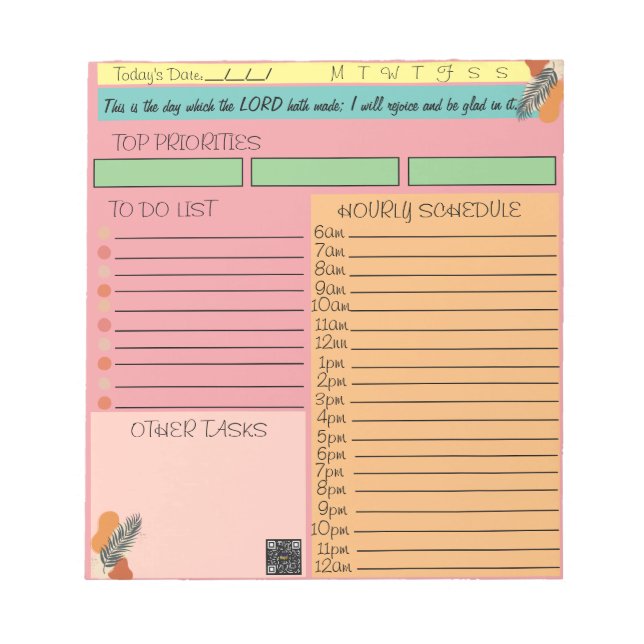 Scripture Daily Task Notepad This Is The Day Pink (Front)