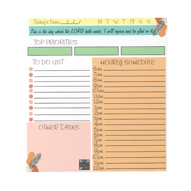 Scripture Daily Task Notepad This Is The Day White (Front)