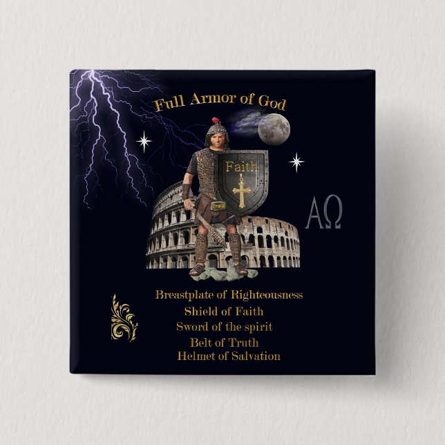 Scripture Full Armour of GOD 2 Inch Square Button (Front)