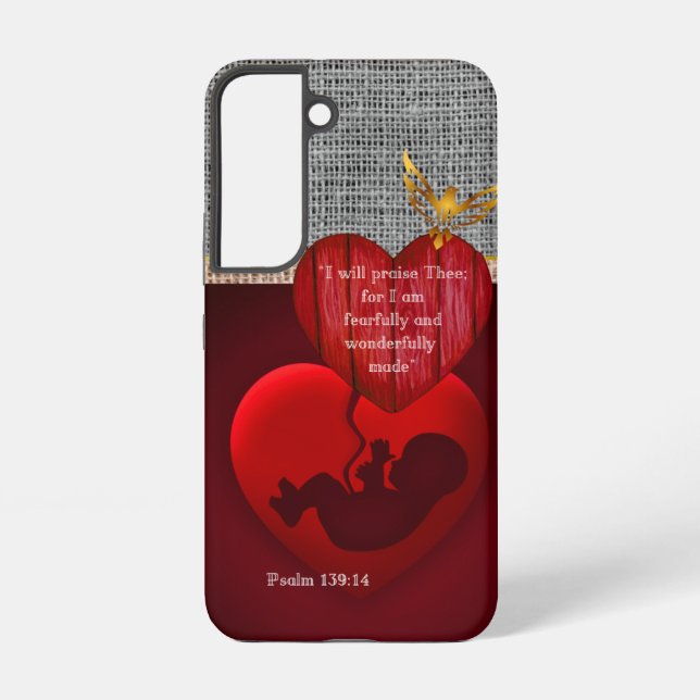 Scripture Hessian Embryo Red Heart Gold Dove Samsung Galaxy S22 Case (Back)