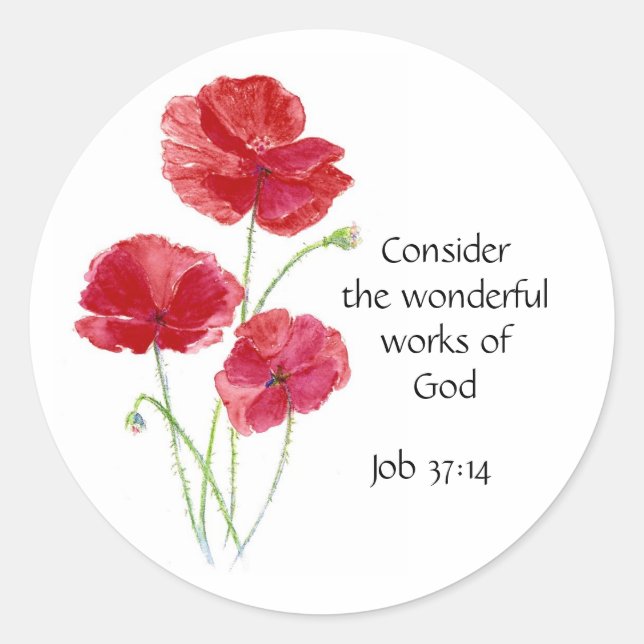 Scripture, Inspirational, Quote, Flower, Poppy Classic Round Sticker (Front)