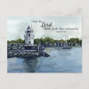 Scripture Isaiah 58:11 Maine Lighthouse Watercolor Postcard