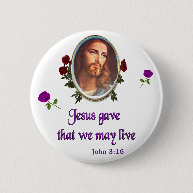 Scripture John 3:16 2 Inch Round Button (Front)