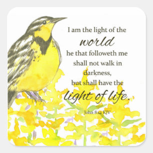 Scripture John 8 12 Light of Life Meadowlark Bird Square Sticker