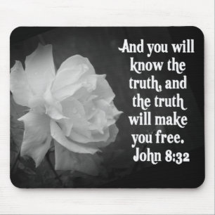 SCRIPTURE John 8:32 Black / White Flowers Mouse Pad