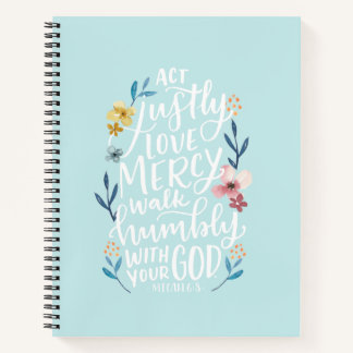 Scripture notebook, handlettered design. Micah 6:8 Notebook