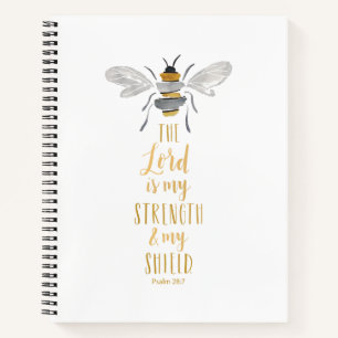 Scripture notebook with watercolor Bee. Psalm 28:7