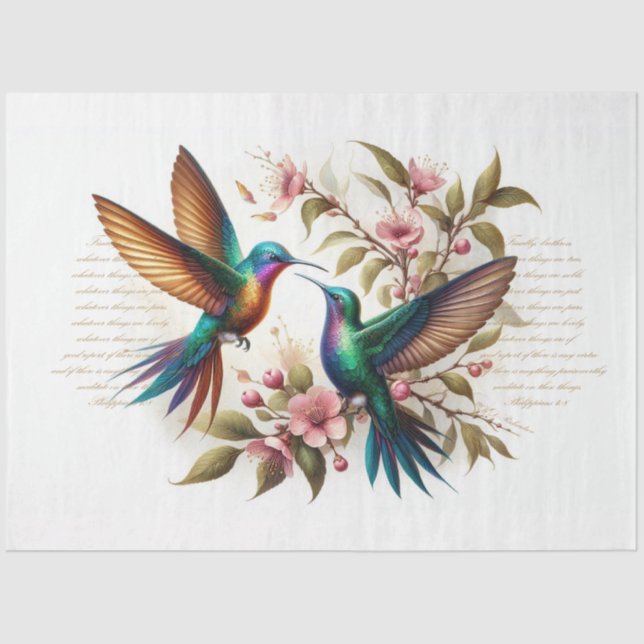 Scripture Philippians 4:8 Hummingbirds Decoupage Tissue Paper (Front)