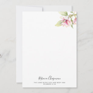 Scripture Pink Watercolor Magnolias Note Card