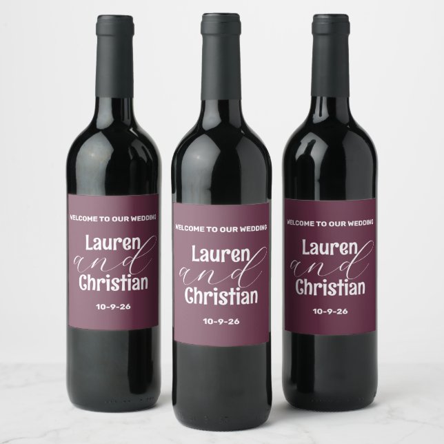 Scripture Plum Square Wedding  Wine Label (Bottles)