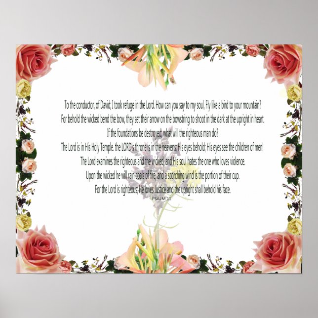Scripture, Psalm 11, Colourful Flower Poster (Front)