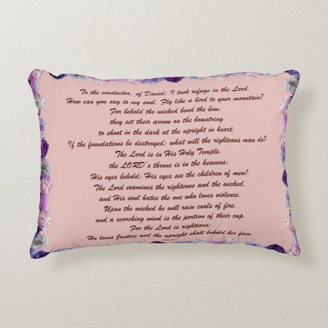 Scripture, Psalm 11, Purple Roses Accent Pillow (Front)