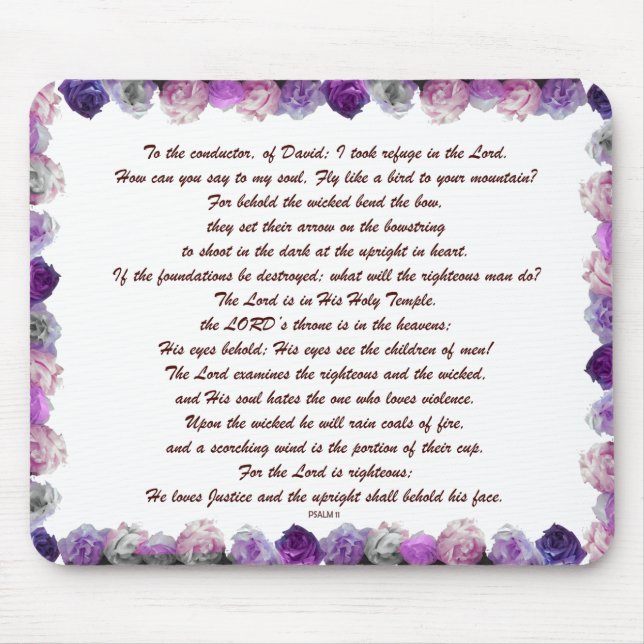 Scripture, Psalm 11, Purple Roses Mouse Pad (Front)