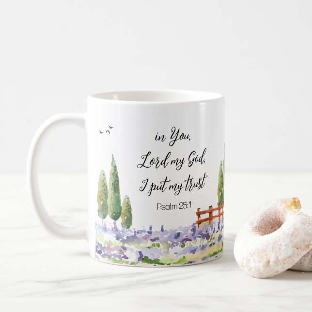 Scripture Psalm 25:1,I put My Trust Bluebird Art Coffee Mug (With Donut)