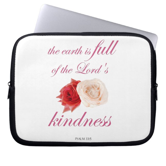 Scripture, Psalm 33, Kindness White and Red Rose Laptop Sleeve (Front)