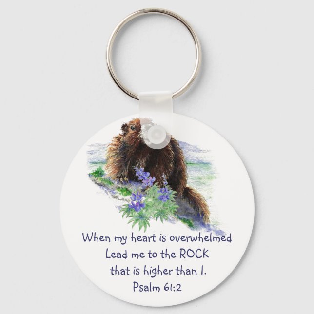 Scripture Psalm 61:2 Encouraging Watercolor Animal Keychain (Front)