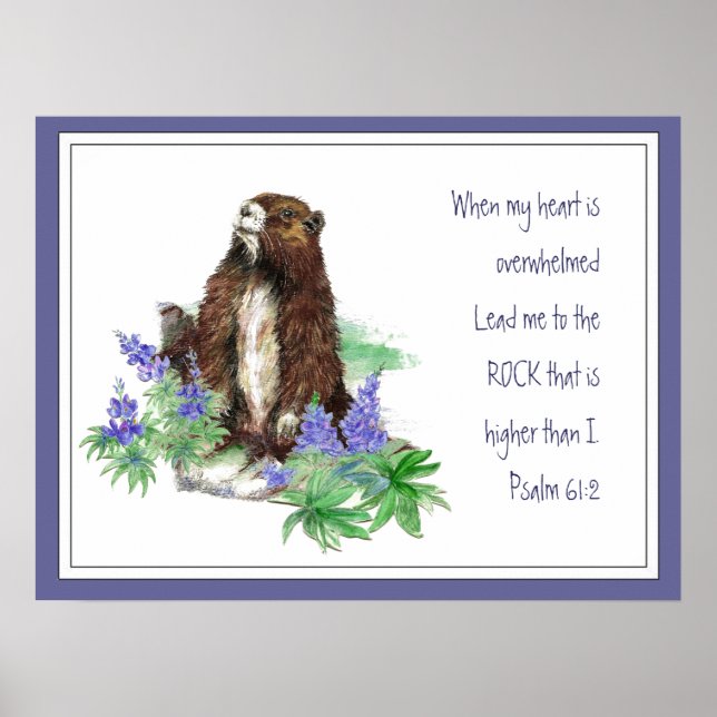 Scripture Psalm 61:2 Encouraging Watercolor Animal Poster (Front)