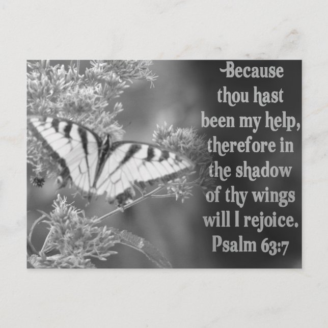 SCRIPTURE PSALM 63:7 W/ BUTTERFLIES POSTCARD (Front)