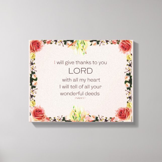 Scripture Psalm 9, Floral Canvas Print (Front)