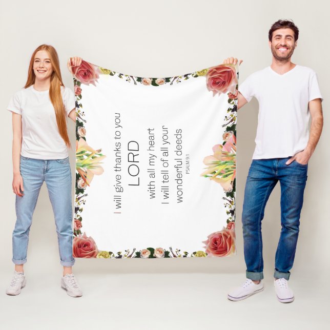Scripture Psalm 9, Floral Fleece Blanket (In Situ)