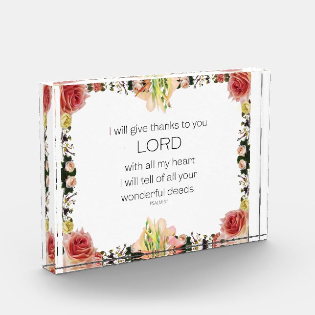 Scripture Psalm 9, Floral Photo Block (Left)